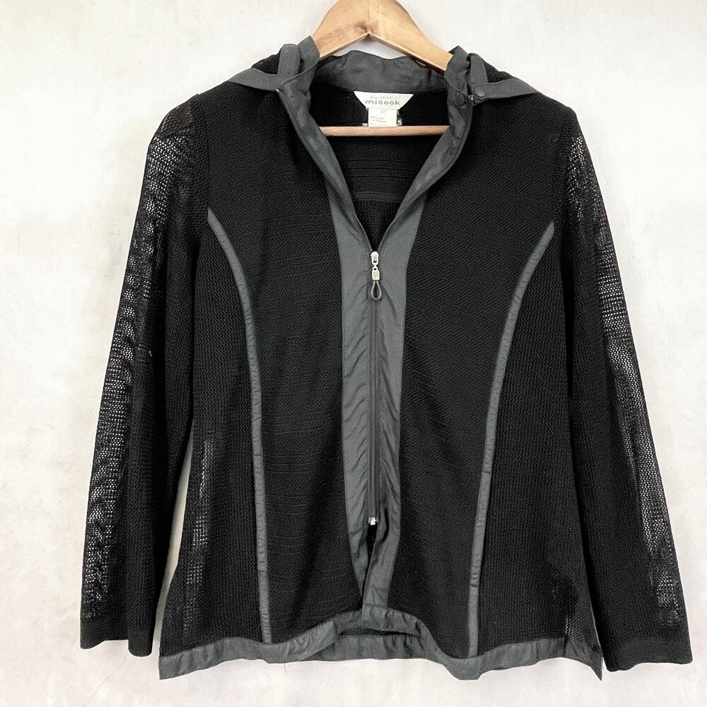 Misook‎ Women Mesh Full Zip Hoodie XS Lightweight Breathable Chic Transitional